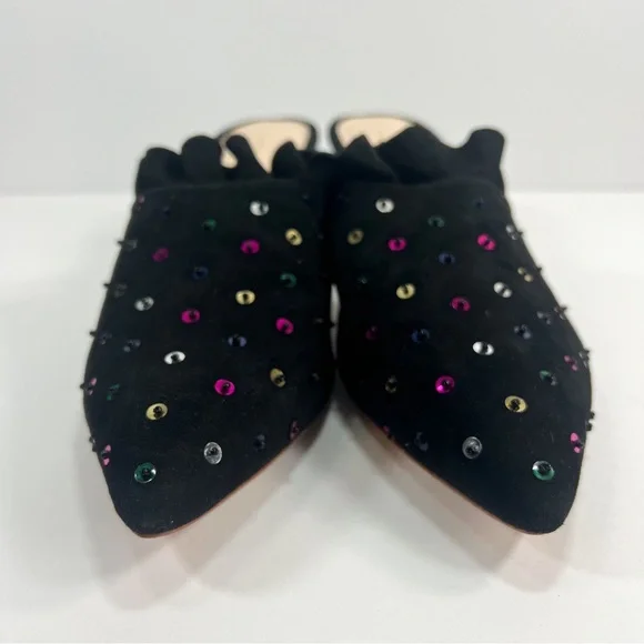 Loeffler Randall Berkley Black Suede Sequin Mule Kitten Heel Pointed Toe size 10